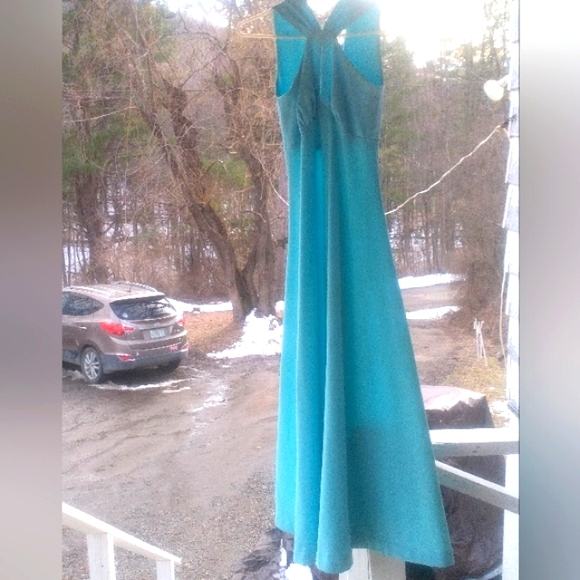 Sky Blue Keyhole Neckline Prom Wedding Cocktail Dress - Picture 1 of 16